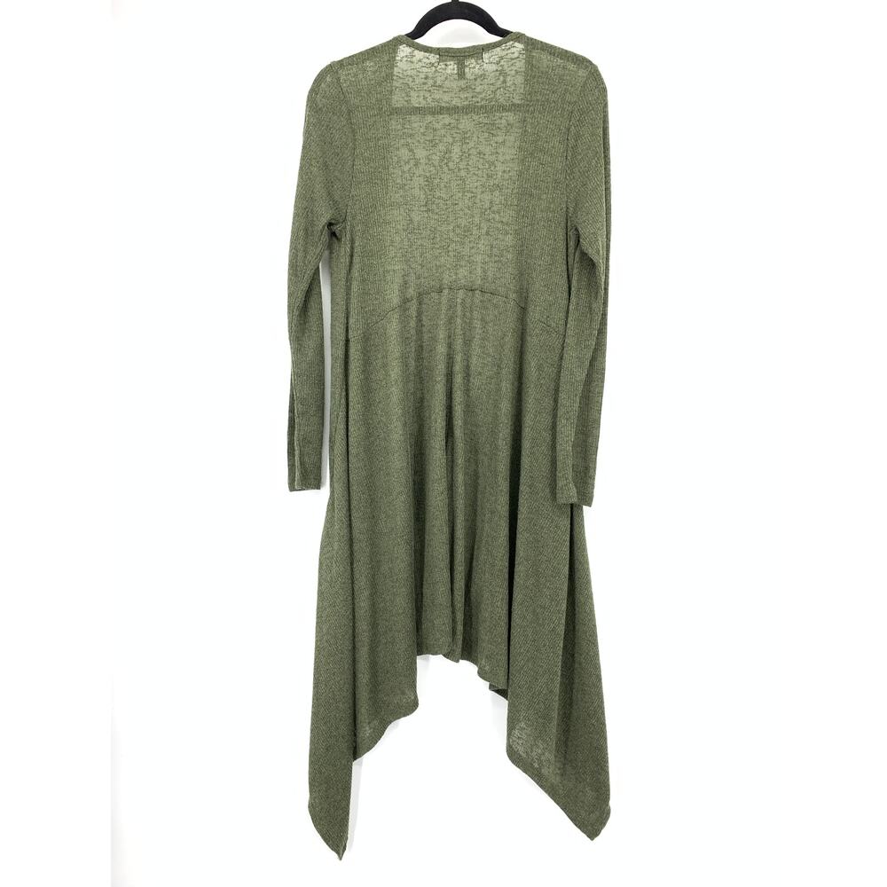 Derek Heart Sharkbite Hem Open Front Duster Cardigan Sweater Size Large Green - Picture 2 of 6